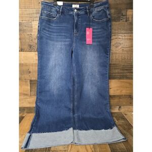 MoCo Boutique Wide Leg Tummy Control Cuffed Jeans 20W Distressed Slimming NWT